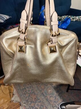 Michael Kors Metallic Gold Satchel with cream Handles